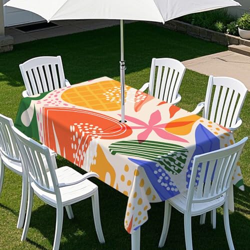 ENEN Gartentischdecke für Sonnenschirm Rechteckig Tischdecken Outdoor Tischdecke mit Schirmloch und Reißverschluss Elastisch Tischdecke - 3D Einfaches Drucken (Orange,259x152cm) von ENEN