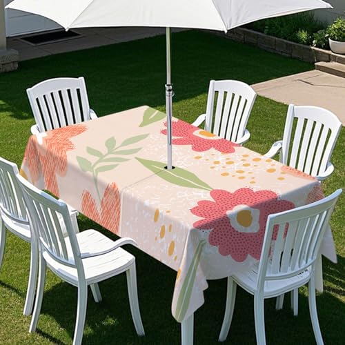 ENEN Gartentischdecke für Sonnenschirm Rechteckig Tischdecken Outdoor Tischdecke mit Schirmloch und Reißverschluss Elastisch Tischdecke - 3D Einfaches Drucken (Rosa,213x152cm) von ENEN