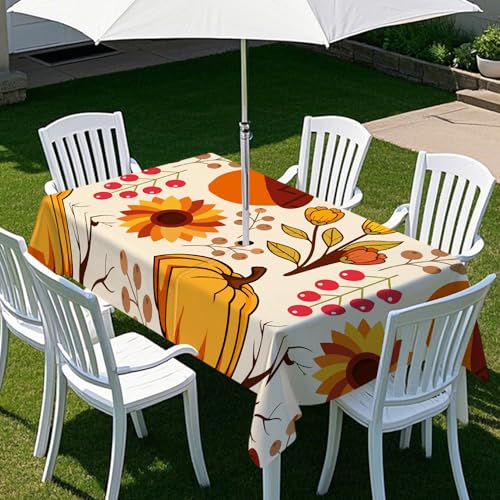 ENEN Gartentischdecke für Sonnenschirm Rechteckig Tischdecken Outdoor Tischdecke mit Schirmloch und Reißverschluss Elastisch Tischdecke - 3D Einfaches Drucken (Sonnenblume,259x152cm) von ENEN