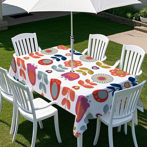 ENEN Gartentischdecke für Sonnenschirm Rechteckig Tischdecken Outdoor Tischdecke mit Schirmloch und Reißverschluss Elastisch Tischdecke - 3D Einfaches Drucken (Tulpe,259x152cm) von ENEN