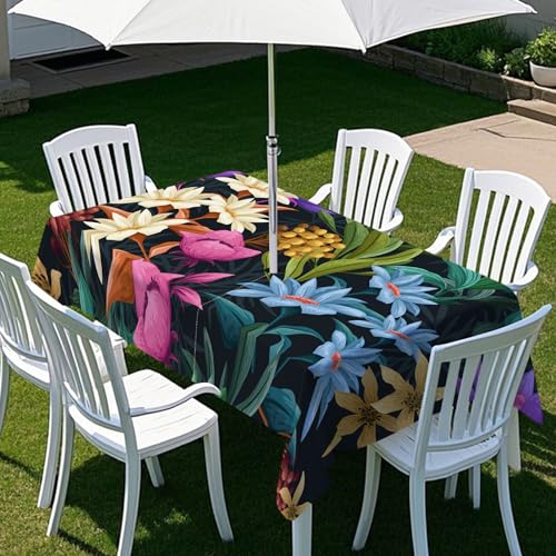 ENEN Gartentischdecke für Sonnenschirm Rechteckig Tischdecken Outdoor Tischdecke mit Schirmloch und Reißverschluss Elastisch Tischdecke für Picknick Grill (Blau Rosa,259x152cm) von ENEN