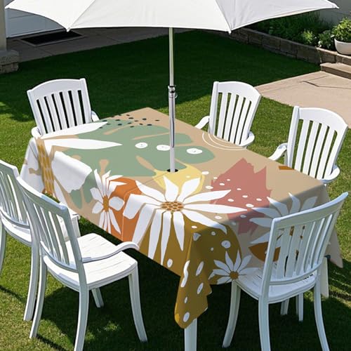 ENEN Gartentischdecke für Sonnenschirm Rechteckig Tischdecken Outdoor Tischdecke mit Schirmloch und Reißverschluss Elastisch Tischdecke für Picknick Grill (Dunkelkhaki,213x152cm) von ENEN