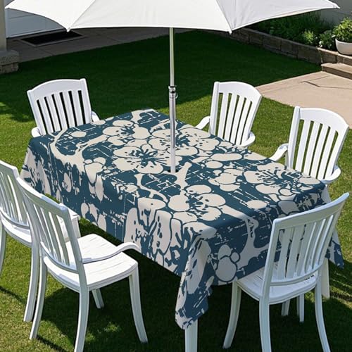 ENEN Gartentischdecke für Sonnenschirm Rechteckig Tischdecken Outdoor Tischdecke mit Schirmloch und Reißverschluss Elastisch Tischdecke für Picknick Grill (Khaki Blume,213x152cm) von ENEN