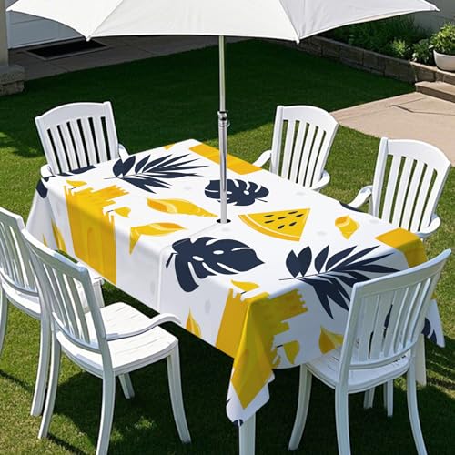 ENEN Gartentischdecke für Sonnenschirm Rechteckig Tischdecken Outdoor Tischdecke mit Schirmloch und Reißverschluss Elastisch Tischdecke für Picknick Grill (Wassermelone,259x152cm) von ENEN