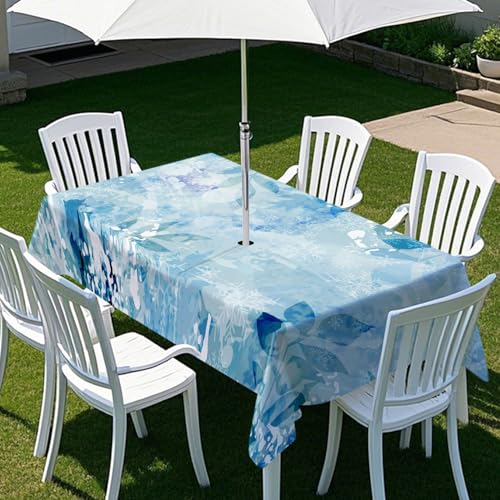 ENEN Gartentischdecke für Sonnenschirm Rechteckig Tischdecken Outdoor Tischdecke mit Schirmloch und Reißverschluss Elastisch Tischdecke für Picknick Grill (helles Himmelblau,305x152cm) von ENEN