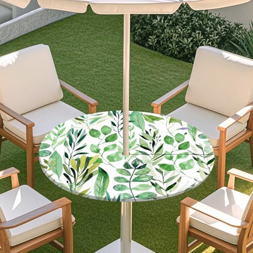 ENEN Runde Tischdecke mit Schirmloch und Reißverschluss, Outdoor Wasserdicht Elastische Tischdecke mit Druck, Wetterfest Gartentischdecke für Sonnenschirm (Sommer,M:91-112) von ENEN