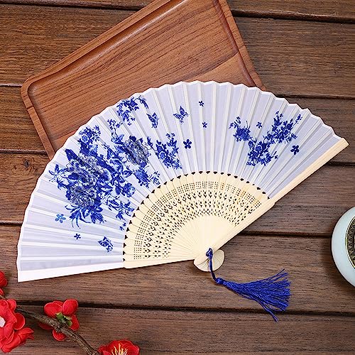 ENEN Seidendamast Handfächer, Chinesischer Fächer Fecher Sommer Klassischer Faltfächer Basteln Geschenk Hand Fächer Hochzeitsdeko Wanddekoration Geschenk und Performance (2er Set,F) von ENEN