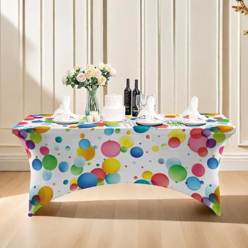 ENEN Spandex Tischdecke Rechteckige 4/6/8 FT Party Bedruckte Stretch Tischdecke Waschbar und Knitterfreie für Klapptisch, Hochzeit, Geburtstags, Cocktail, Bankett (Bunte Blasen,6ft/183x76x76cm) von ENEN
