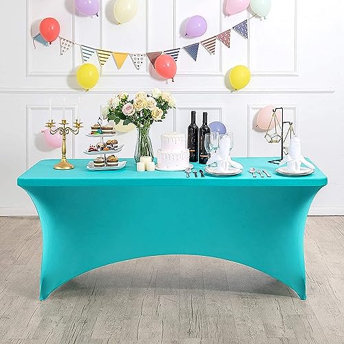 ENEN Spandex Tischdecke knitterfreie Rechteckige Stretch Tischdecke, Waschbar Hohem Elastik Tischdecken für Hochzeit, Geburtstags, Weihnachten, Bankett Tischdekoration (Blaugrün,6FT/183x76cm) von ENEN