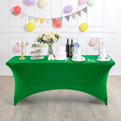 ENEN Spandex Tischdecke knitterfreie Rechteckige Stretch Tischdecke, Waschbar Hohem Elastik Tischdecken für Hochzeit, Geburtstags, Weihnachten, Bankett Tischdekoration (Grün,6FT/183x76cm) von ENEN