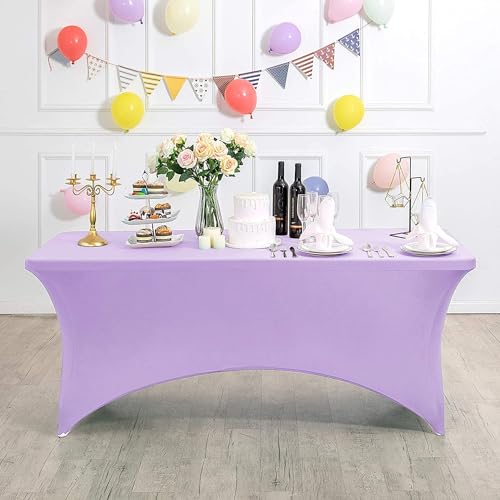 ENEN Spandex Tischdecke knitterfreie Rechteckige Stretch Tischdecke, Waschbar Hohem Elastik Tischdecken für Hochzeit, Geburtstags, Weihnachten, Bankett Tischdekoration (Hellviolett,6FT/183x76cm) von ENEN
