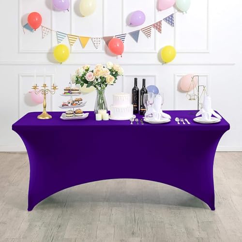 ENEN Spandex Tischdecke knitterfreie Rechteckige Stretch Tischdecke, Waschbar Hohem Elastik Tischdecken für Hochzeit, Geburtstags, Weihnachten, Bankett Tischdekoration (Lila,6FT/183x76cm) von ENEN