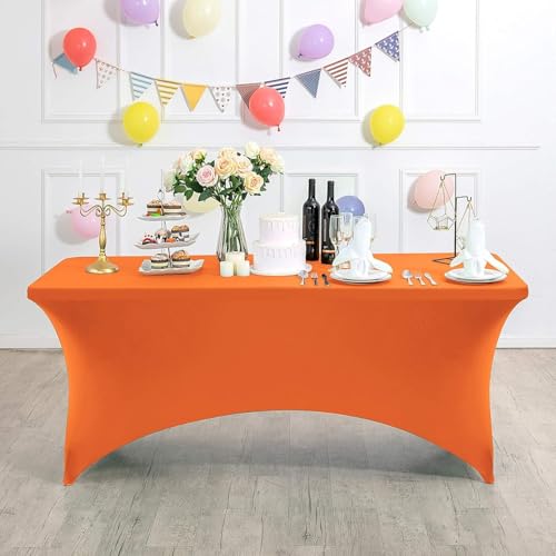 ENEN Spandex Tischdecke knitterfreie Rechteckige Stretch Tischdecke, Waschbar Hohem Elastik Tischdecken für Hochzeit, Geburtstags, Weihnachten, Bankett Tischdekoration (Orange,6FT/183x76cm) von ENEN