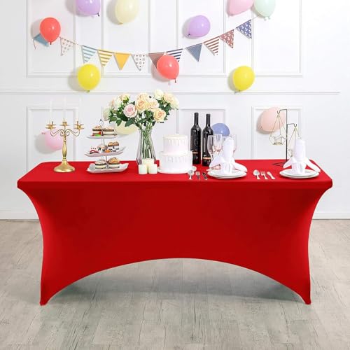 ENEN Spandex Tischdecke knitterfreie Rechteckige Stretch Tischdecke, Waschbar Hohem Elastik Tischdecken für Hochzeit, Geburtstags, Weihnachten, Bankett Tischdekoration (Rot,6FT/183x76cm) von ENEN