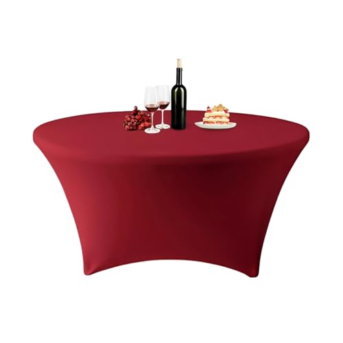 ENEN Stretch Elasthan Runde Tischdecke, Hochelastisch Einfarbig Tischdecke Waschbare und Knitterfreie für Klapptisch, Hochzeit, Geburtstags, Party, Cocktail, Bankett (Burgund,4ft (122x76cm)) von ENEN