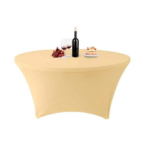ENEN Stretch Elasthan Runde Tischdecke, Hochelastisch Einfarbig Tischdecke Waschbare und Knitterfreie für Klapptisch, Hochzeit, Geburtstags, Party, Cocktail, Bankett (Champagner,6ft (183x76cm)) von ENEN