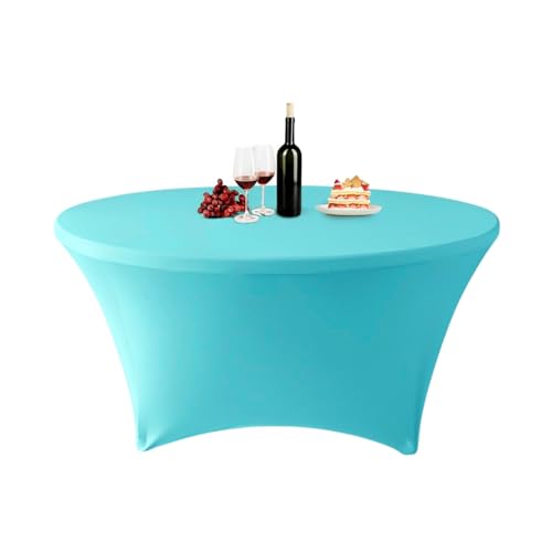 ENEN Stretch Elasthan Runde Tischdecke, Hochelastisch Einfarbig Tischdecke Waschbare und Knitterfreie für Klapptisch, Hochzeit, Geburtstags, Party, Cocktail, Bankett (Cyan,6ft (183x76cm)) von ENEN