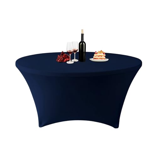 ENEN Stretch Elasthan Runde Tischdecke, Hochelastisch Einfarbig Tischdecke Waschbare und Knitterfreie für Klapptisch, Hochzeit, Geburtstags, Party, Cocktail, Bankett (Dunkelblau,6ft (183x76cm)) von ENEN