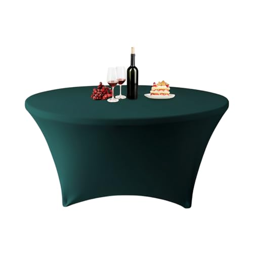 ENEN Stretch Elasthan Runde Tischdecke, Hochelastisch Einfarbig Tischdecke Waschbare und Knitterfreie für Klapptisch, Hochzeit, Geburtstags, Party, Cocktail, Bankett (Dunkelgrün,6ft (183x76cm)) von ENEN