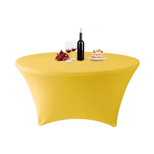 ENEN Stretch Elasthan Runde Tischdecke, Hochelastisch Einfarbig Tischdecke Waschbare und Knitterfreie für Klapptisch, Hochzeit, Geburtstags, Party, Cocktail, Bankett (Gelb,6ft (183x76cm)) von ENEN