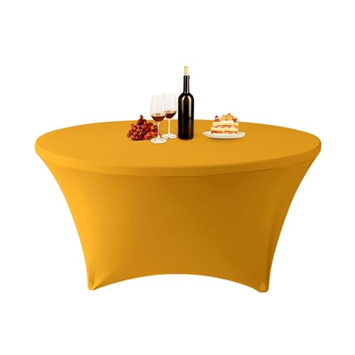 ENEN Stretch Elasthan Runde Tischdecke, Hochelastisch Einfarbig Tischdecke Waschbare und Knitterfreie für Klapptisch, Hochzeit, Geburtstags, Party, Cocktail, Bankett (Gold,6ft (183x76cm)) von ENEN