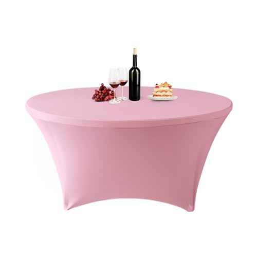 ENEN Stretch Elasthan Runde Tischdecke, Hochelastisch Einfarbig Tischdecke Waschbare und Knitterfreie für Klapptisch, Hochzeit, Geburtstags, Party, Cocktail, Bankett (Hellrosa,6ft (183x76cm)) von ENEN