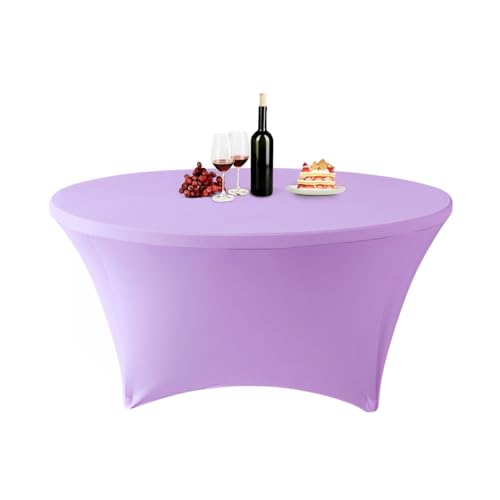 ENEN Stretch Elasthan Runde Tischdecke, Hochelastisch Einfarbig Tischdecke Waschbare und Knitterfreie für Klapptisch, Hochzeit, Geburtstags, Party, Cocktail, Bankett (Hellviolett,6ft (183x76cm)) von ENEN