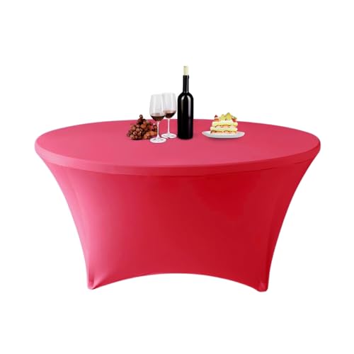 ENEN Stretch Elasthan Runde Tischdecke, Hochelastisch Einfarbig Tischdecke Waschbare und Knitterfreie für Klapptisch, Hochzeit, Geburtstags, Party, Cocktail, Bankett (Korallenrot,6ft (183x76cm)) von ENEN