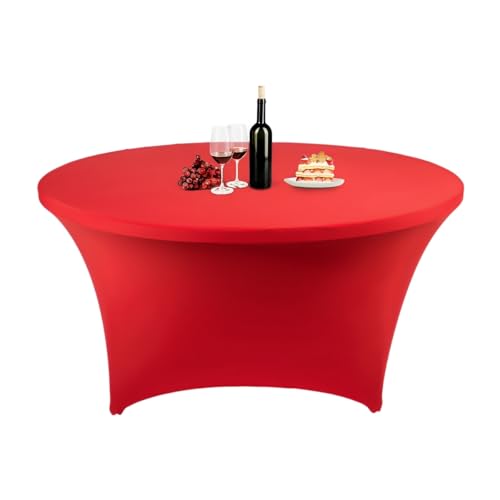 ENEN Stretch Elasthan Runde Tischdecke, Hochelastisch Einfarbig Tischdecke Waschbare und Knitterfreie für Klapptisch, Hochzeit, Geburtstags, Party, Cocktail, Bankett (Rot,4ft (122x76cm)) von ENEN