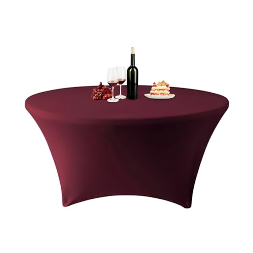 ENEN Stretch Elasthan Runde Tischdecke, Hochelastisch Einfarbig Tischdecke Waschbare und Knitterfreie für Klapptisch, Hochzeit, Geburtstags, Party, Cocktail, Bankett (Rotbraun,6ft (183x76cm)) von ENEN