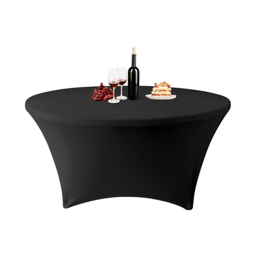 ENEN Stretch Elasthan Runde Tischdecke, Hochelastisch Einfarbig Tischdecke Waschbare und Knitterfreie für Klapptisch, Hochzeit, Geburtstags, Party, Cocktail, Bankett (Schwarz,6ft (183x76cm)) von ENEN
