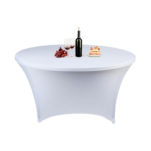ENEN Stretch Elasthan Runde Tischdecke, Hochelastisch Einfarbig Tischdecke Waschbare und Knitterfreie für Klapptisch, Hochzeit, Geburtstags, Party, Cocktail, Bankett (Weiß,4ft (122x76cm)) von ENEN