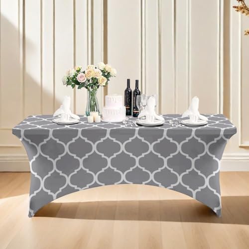 ENEN Stretch Elasthan Tischdecke Rechteckige, Modern Schlicht Tischdecke Waschbare und Knitterfreie für Klapptisch, Hochzeit, Geburtstags, Party, Cocktail, Bankett (Geometrisches,6ft/183x76x76cm) von ENEN