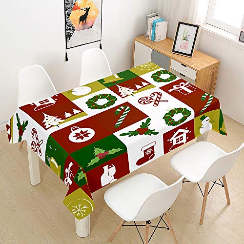 ENEN Tischdecke Weihnachten Tischtuch Rechteckige Weihnachtstischdecke, Abwaschbar Xmas Tischdecke Wasserabweiseind Esstischdecke für Küche Tischdekoratio (90x90cm,Kariertes Geschenk) von ENEN