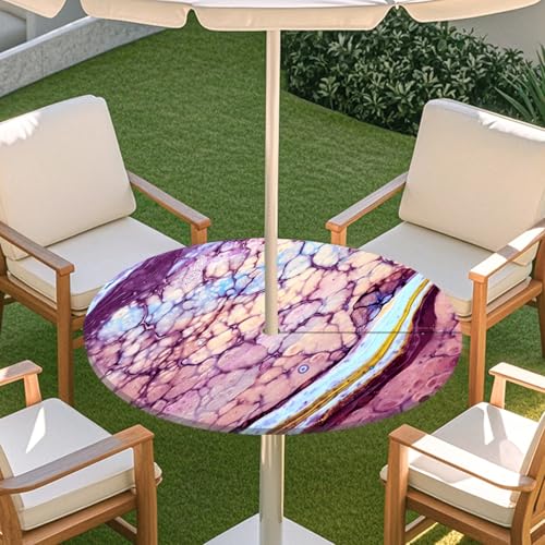 ENEN Tischdecke mit Schirmloch und Reißverschluss, 3D Marmor Wasserdicht Taillierte Elastische Tischdecke, Runde Gartentischdecke für Sonnenschirm & Innenhof (Marmor 010,L:45''-54'') von ENEN