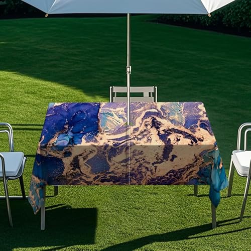ENEN Wasserdicht Tischdecke mit Schirmloch und Reißverschluss, 3D-Marmor-Druck Rechteckig Tischdecke, Outdoor Gartentischdecke für Sonnenschirm (Marmor 3,260x150cm) von ENEN
