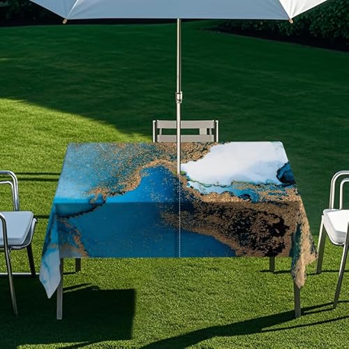 ENEN Wasserdicht Tischdecke mit Schirmloch und Reißverschluss, 3D-Marmor-Druck Rechteckig Tischdecke, Outdoor Gartentischdecke für Sonnenschirm (Marmor 7,210x150cm) von ENEN