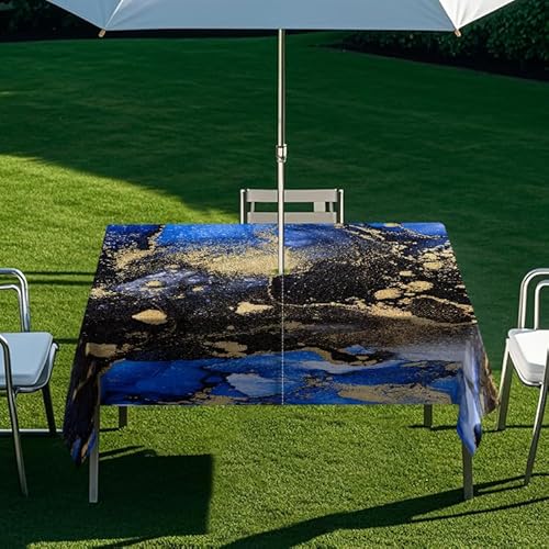 ENEN Wasserdicht Tischdecke mit Schirmloch und Reißverschluss, 3D-Marmor-Druck Rechteckig Tischdecke, Outdoor Gartentischdecke für Sonnenschirm (Marmor 9,260x150cm) von ENEN