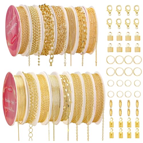 ENERFUN Goldfarbene Halsketten für Schmuckherstellung, 30 m, 15 Rollen, Schmuckketten für selbstgemachte Halsketten, Armbänder, Schmuckherstellung, Zubehör mit Biegeringen, Karabinerverschlüssen, ENERFUN Goldfarbene Halsketten für Schmuckherstellung, 30 m, 15 Rollen, Schmuckketten für selbstgemachte Halsketten, Armbänder, Schmuckherstellung, Zubehör mit Biegeringen, Karabinerverschlüssen, von ENERFUN