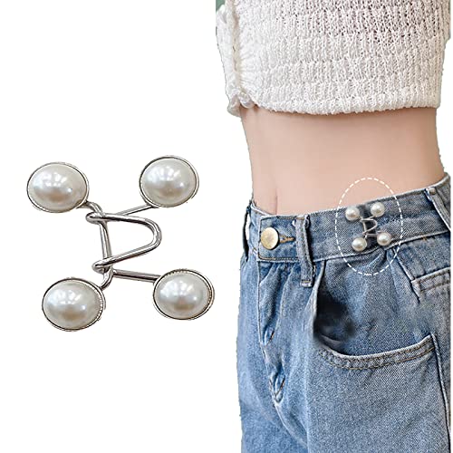 Dekorative Hosenknöpfe, verstellbarer Jeansknopf, abnehmbarer Jeansknopf, keine Nähnadeln für lose Jeans, nagelfreie Taillenschnalle für Jeans, Hosen, Dichtheitseinstellung (Farbe: weiße Perle) von ENESEA