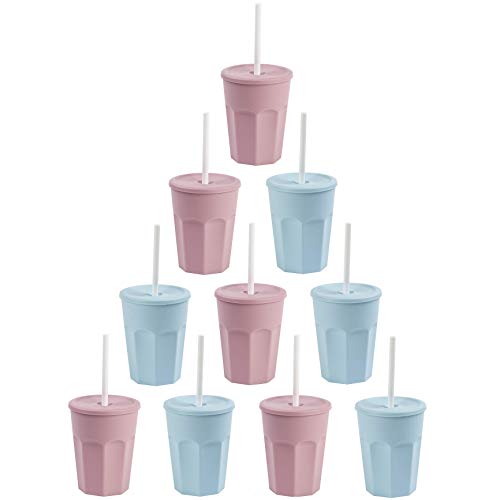 ENGELLAND - 10 x Kunststoffbecher mit Deckel, Hell-Blau/Rosa, Trinkbecher mit Strohhalm, Party-Becher, Plastik Trink-Gläser, Mehrweg, 0,25 Liter von ENGELLAND