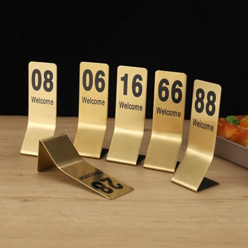 Tischnummern-Set Aus Edelstahl Gold, Doppelseitig Bedrucktes Desktop-Nummernschild Vertikal For Sitzgelegenheiten Im Restaurant, Café, Bar, Geburtstag, Veranstaltungen(1-50) von ENGFGH