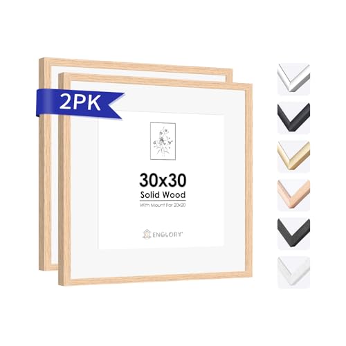ENGLORY 30 x 30 cm Massivem Eichenholz Holz Bilderrahmen, 2er Set Natur Eiche Holz 30 x 30 cm Fotorahmen mit Plexi-glass front für Urkunde/Bild/Poster/Gemälde, Wandhalterung für Wanddekoration von ENGLORY