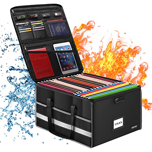 ENGPOW Aktenbox mit Schloss, feuerfeste Dokumentenbox, Aktenaufbewahrungsbox mit Einsätzen und Netztaschen, faltbare, tragbare große Aktenbox zum Aufhängen von Briefen und Rechtsmappen von ENGPOW