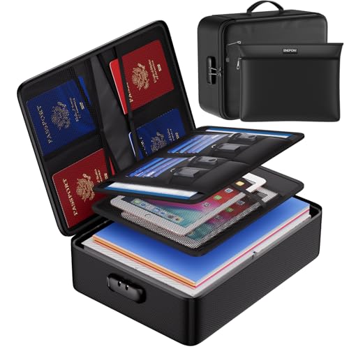 ENGPOW Aktenordner, feuerfeste Dokumententasche mit Geldbeutel, für Zuhause, Büro, Reisen, sichere Tasche mit Schloss, mehrschichtige, Zertifikate, rechtliche Dokumente von ENGPOW