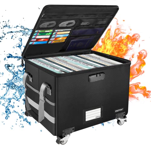 ENGPOW Aktenschrank auf Rädern, feuerfeste Dokumentenbox, abschließbare Rollbox, faltbare Aufbewahrungsbox mit Deckel, Aktenschränke, Zuhause, Büro, Safe Box für Briefe, Zertifikate, Vertrag usw von ENGPOW