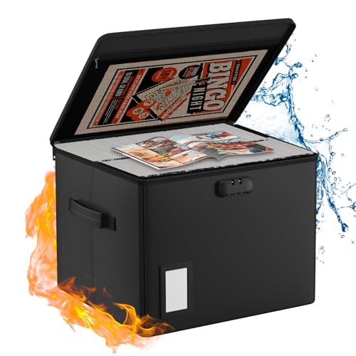 Feuerfeste Dokumentenbox,Geldkassette,39,5 x 38 x 29 cm,Große Zusammenklappbare Comic-Box,Fasst 160–180 Comics,Bankers box mit Schloss Aufbewahrungsbox für Zeitschriften,Zeitungen und Comic-Bücher von ENGPOW