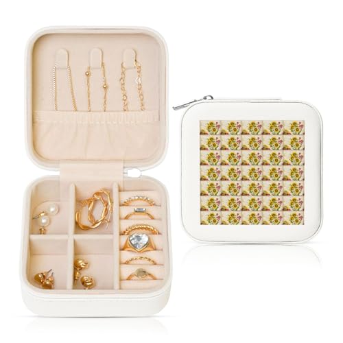 ENGhjes Kleine Schmuckschatulle mit Bienen-Motiv, Sonnenblumen, Gänseblümchen, Rose, Reise-Schmuckschatulle, Mini-Schmuck-Aufbewahrungsvitrine für Damen von ENGhjes
