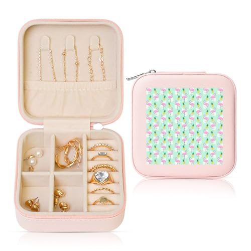 ENGhjes Kleine Schmuckschatulle mit Flamingo-Ananas-Druck, Reise-Schmuckschatulle, Mini-Schmuck-Aufbewahrungsvitrine für Damen von ENGhjes