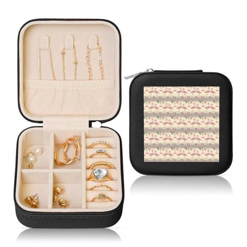 ENGhjes Kleine Schmuckschatulle mit Flamingo- und Blumendruck, Reise-Schmuckkästchen, Mini-Schmuckaufbewahrung, Vitrine für Damen von ENGhjes